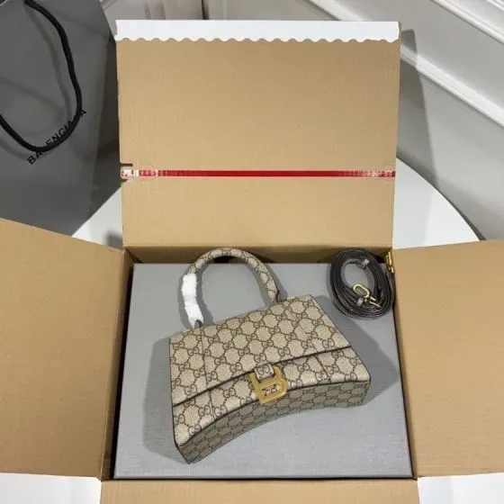 Balenciaga Hourglass Top Handle Bag Beige Gg Supreme Collaboration With Guc Top Handle