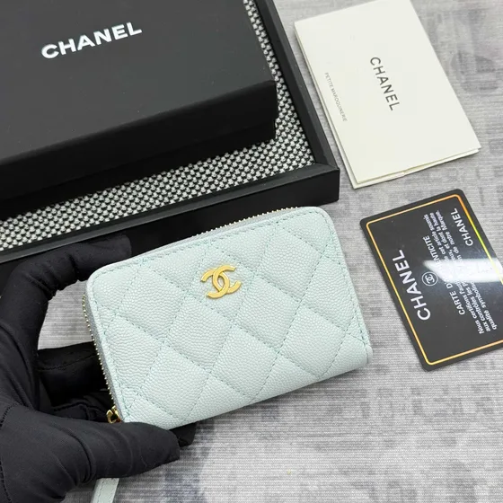 Chanel Classic Zipped Coin Purse Light Mint Green Card Holder