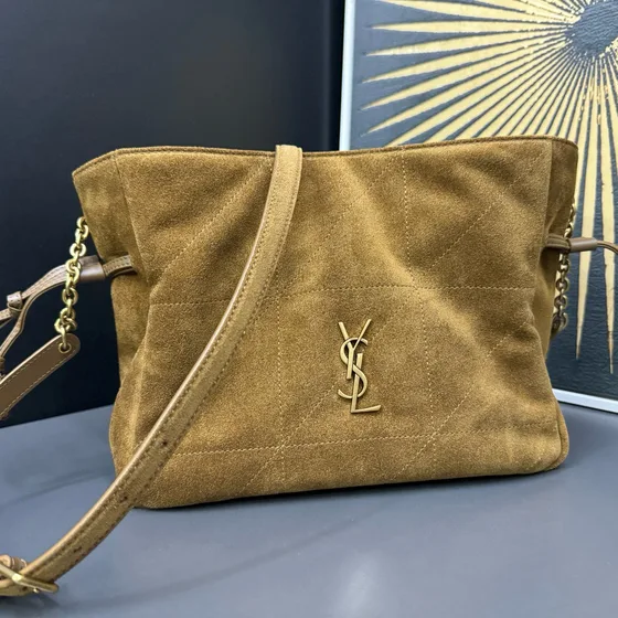 YSL Le 5 7 Supple In Quilted Suede Caramel Brown Shoulder Bag
