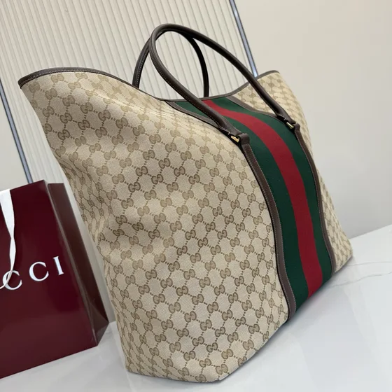 Gucci Gg Supreme Web Tote Beige/Marron Sac cabas