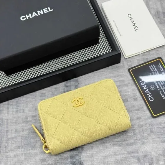 Chanel Classic Zipped Coin Purse Light Yellow Card Holder
