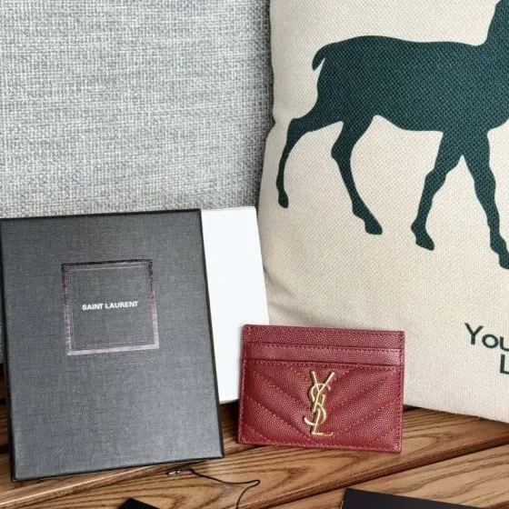 YSL Cassandre Matelass Card Holder Burgundy Card Holder