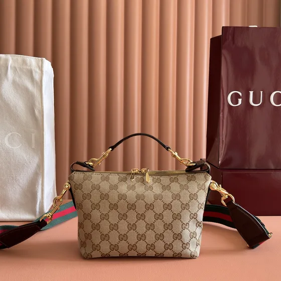 Gucci Gg Lona Asa superior Bolso cruzado Beige Marrón Crossbody