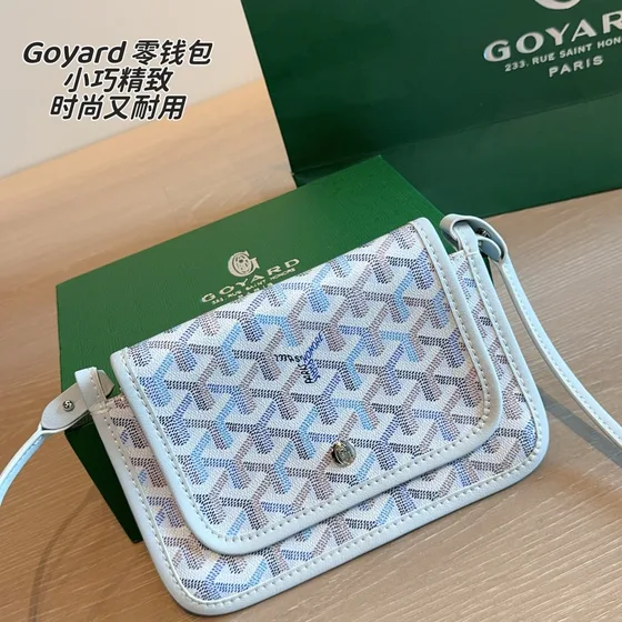 Goyard Saint Louis Pouch White With Blue Goyardine Pattern Pouch