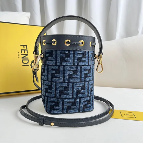 Fendi Mon Tr sor Mini Bucket Bag Dark Blue Denim 12 18 10 Crossbody