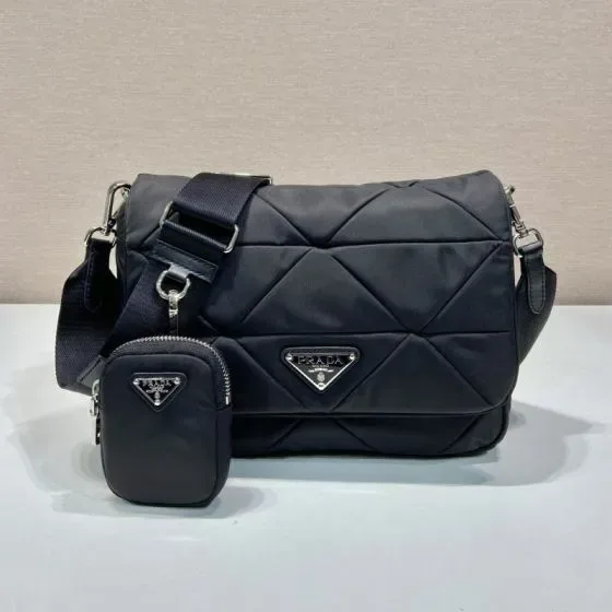 Prada Re-Nylon Quilted Shoulder Bag With Pouch Black Shoulder Bag