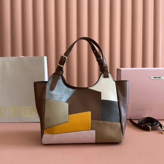 Miu Miu Patchwork Kulit Tote Multiwarna Tote Bag