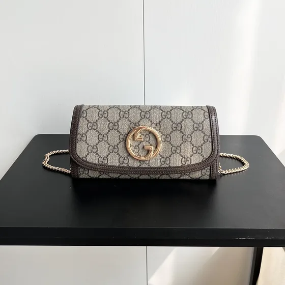 Gucci Gg Chain Cartera 725215 Beige/Marrón 21/10.5cm Woc