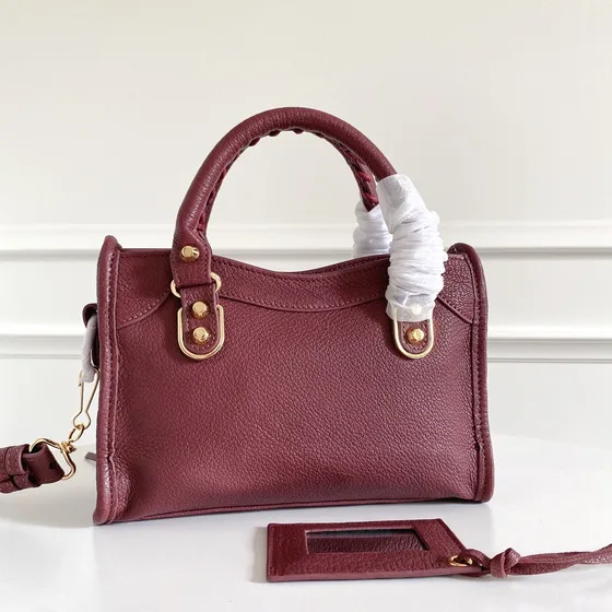 Balenciaga Metallic Edge City Mini Bag Burgundy Top Handle