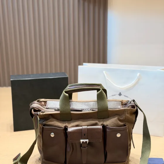 Prada Nylon And Leather Work Tote Black Top Handle