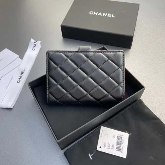 Chanel Quilted Овчина French Кошелёк Чёрный Card Holder