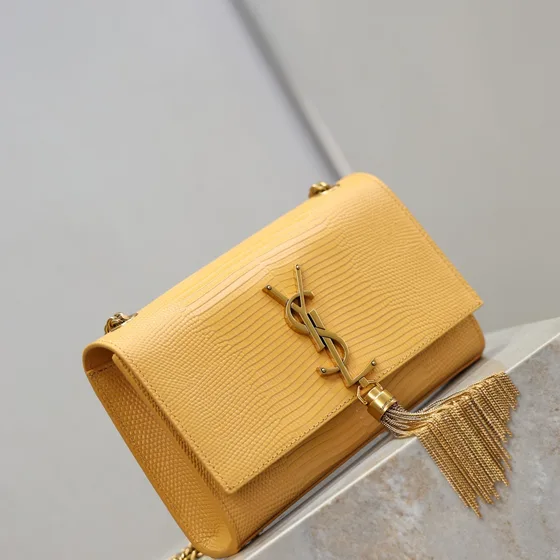 YSL Kate Medium With Tassel In Lizard-Embossed หนัง สีเหลือง Crossbody