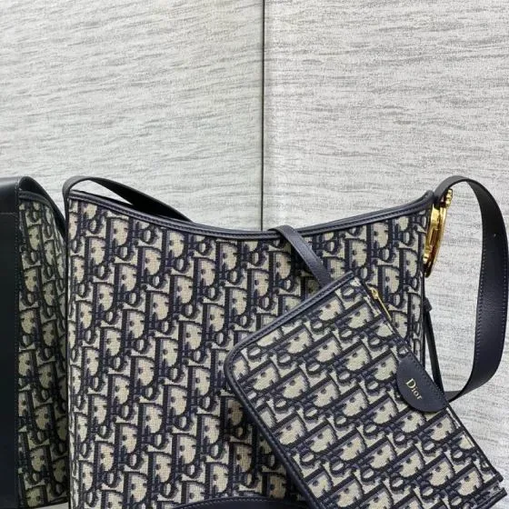 Dior C Est Dior Medium Bucket Bag Beige And Navy Blue Oblique Shoulder Bag