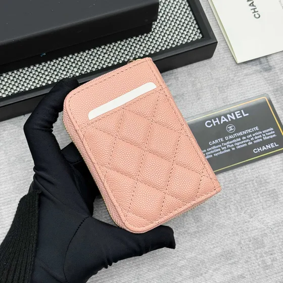 Chanel Quilted Zip Card Holder Rose Card Holder