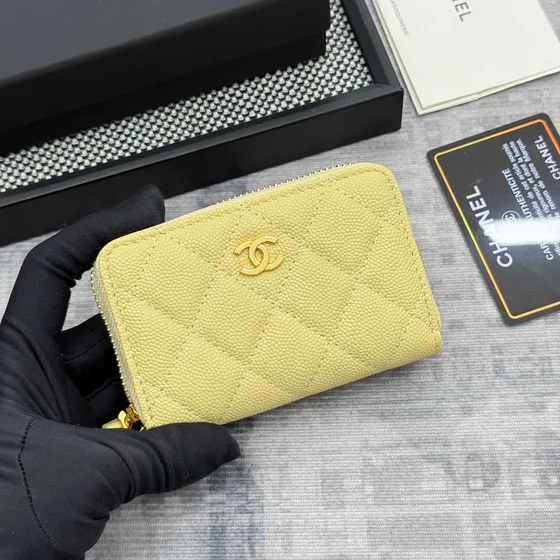 Chanel Classic Zipped Coin Purse Light Yellow Card Holder