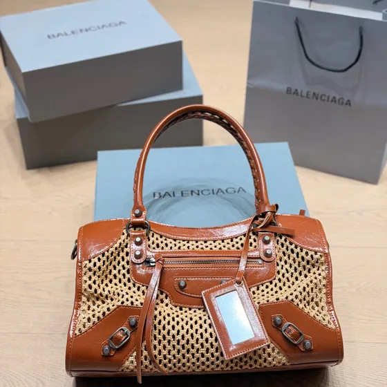 Balenciaga Le City Bag Raffia Beige Brown Top Handle