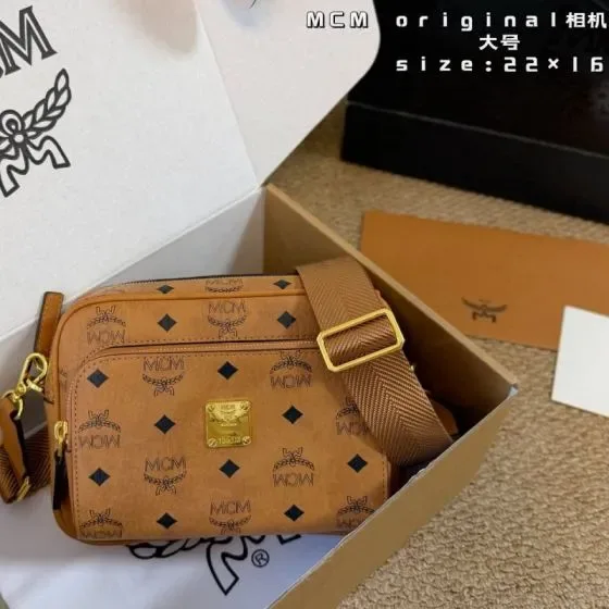 MCM Visetos Original Crossbody Camera Bag Cognac Brown 22 16cm Crossbody