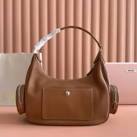 Miu Miu Leather Pocket Hobo Bag Brown Hobo