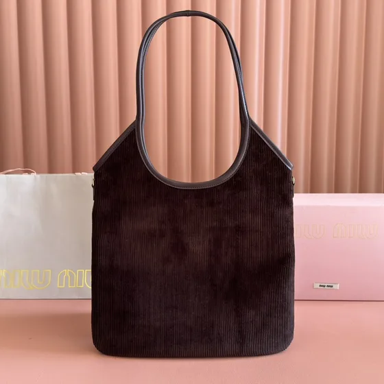 Miu Miu Corduroy Ivy Tote Bag Dark Brown Shoulder Bag