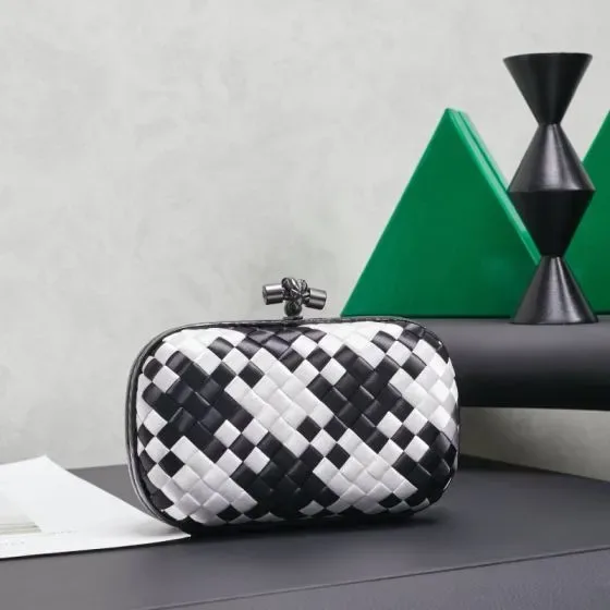 Bottega Veneta Intreccio Knot Clutch Black And White Clutch