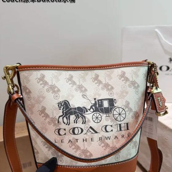 Coach Dakota Borsa a secchiello Bianco/Marrone Borsa a spalla
