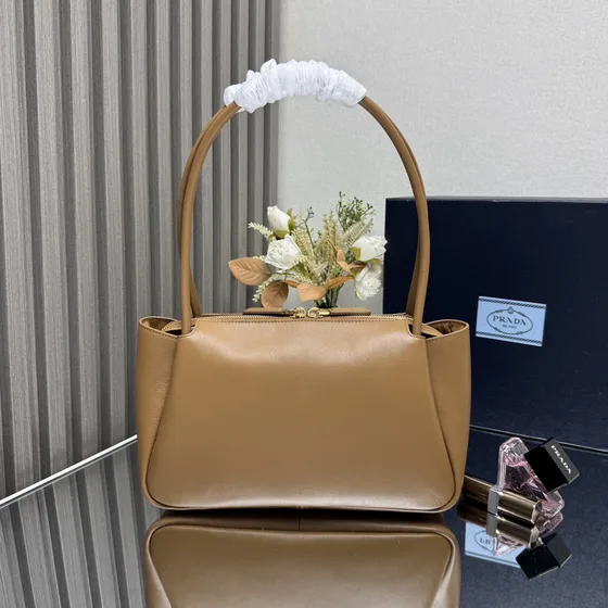 Prada Medium Leather Handbag Caramel Shoulder Bag