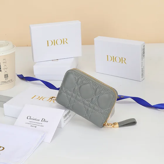 Dior Dior Caro Compact Zipped Portemonnee Gray Portemonnee