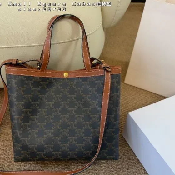 Celine Small Square Cabas Tan Brown 26 23cm Tote Bag