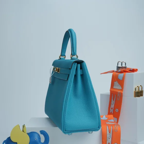 Hermes Kelly Turquoise Bleu Anse supérieure
