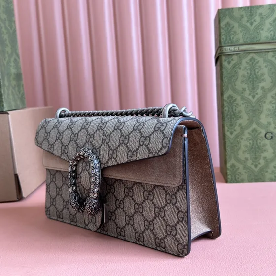 Gucci Dionysus Gg Supreme Small Skuldertaske Beige/Ebony Skuldertaske