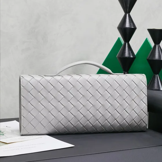 Bottega Veneta Long Clutch With Handle Light Gray Clutch