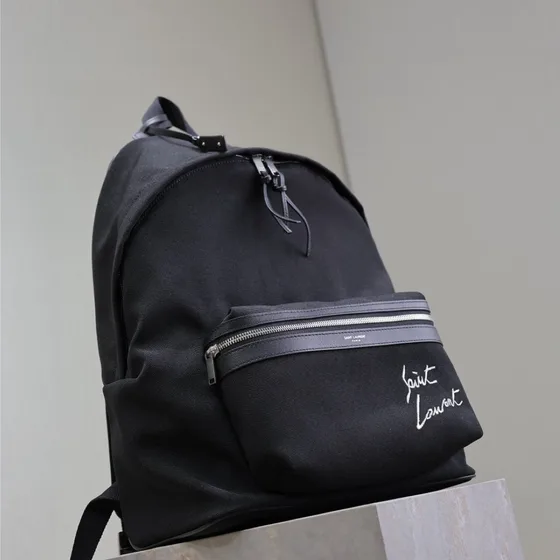 YSL Embroidered Signature City Mochila Negro Mochila