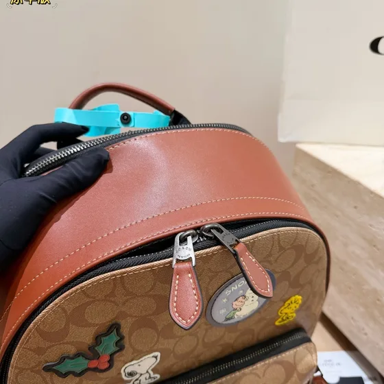 Coach Coach X Peanuts West Backpack In Signature Canvas With Patch Khaki Brown Backpack
