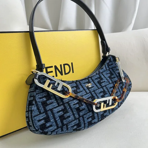 Fendi O Lock Swing Blue Shoulder Bag