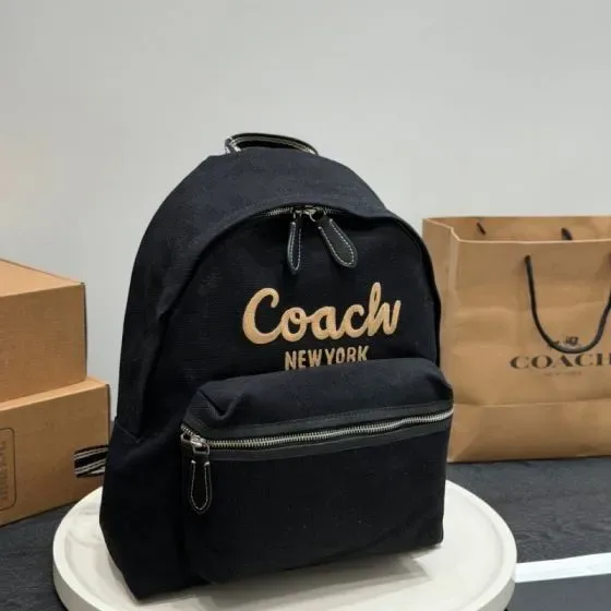 Coach Canvas Backpack With Coach Script Black Backpack