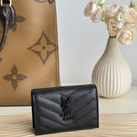 YSL Cassandre Matelass Card Case Black Card Holder