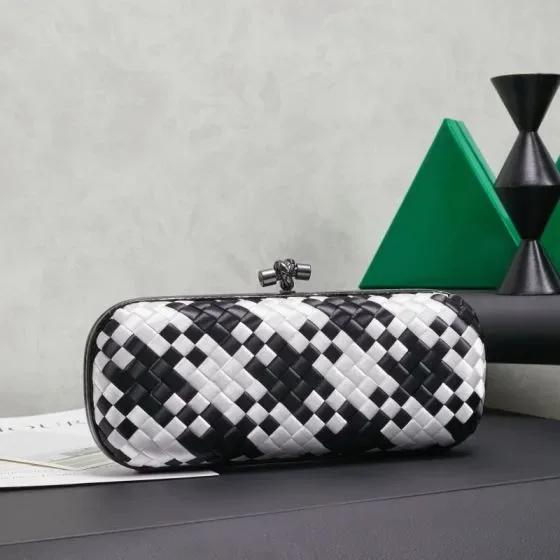 Bottega Veneta Intreccio Knot Clutch Black And White Clutch