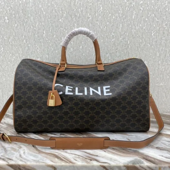 Celine Brown Triomphe Canvas with Tan Leather travel