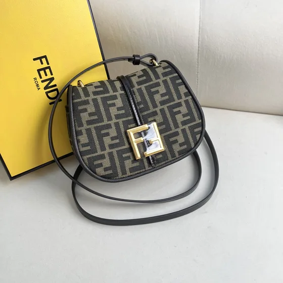 Fendi C Mon Mini Brown Black Ff Jacquard Crossbody Top Handle