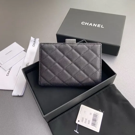 Chanel Quilted Grained Calfskin French Wallet Gray Card Holder