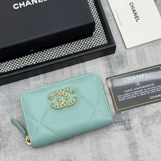 Chanel 19 Zip Coin Purse Tiffany Blue Card Holder