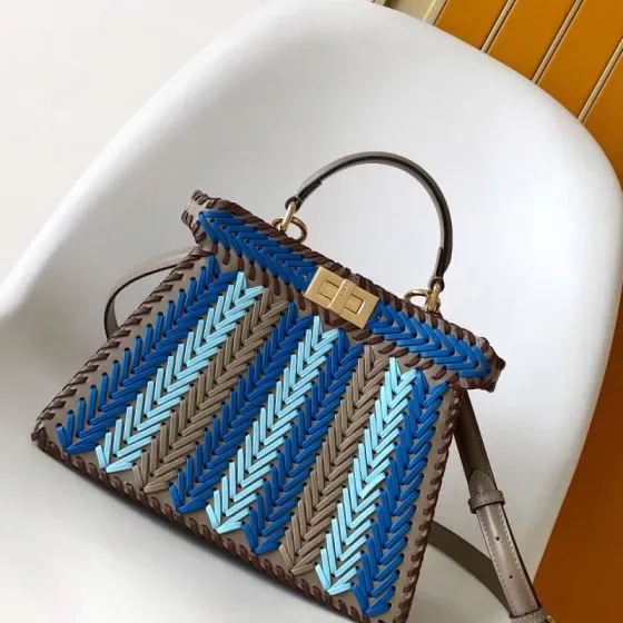 Fendi Peekaboo Iseeu Small Multicolor Blue Brown Light Blue Top Handle
