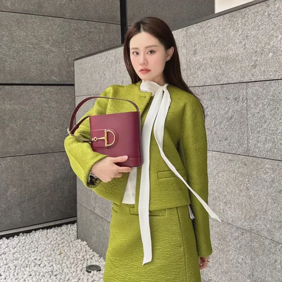 Gucci Gucci Horsebit 73 Small Сумка-ведро Бордовый Сумка на плечо
