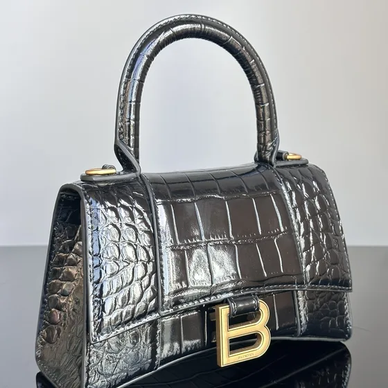 Balenciaga Hourglass Top Handle Bag Black Top Handle