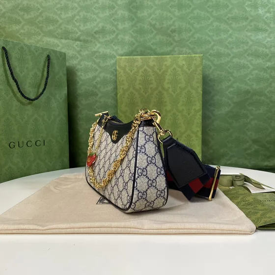 Gucci Ophidia Gg Small Bolso de mano With Strawberry Charm Beige Azul Bolso bandolera