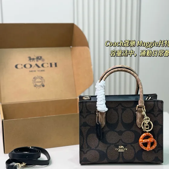Coach Maggie Tote Bag Light Beige Brown Tote Bag