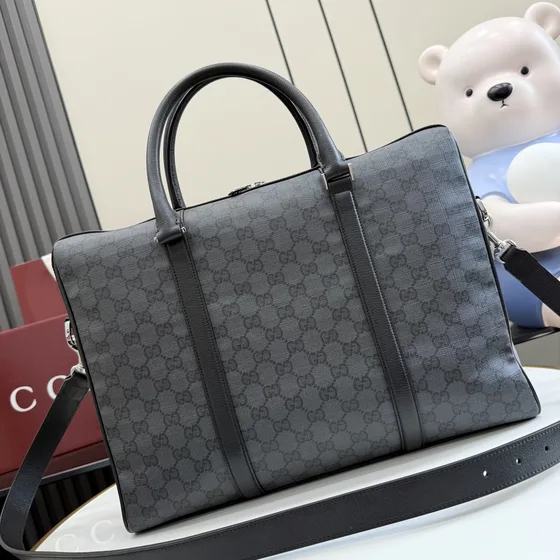 Gucci Gg Toile Mallette Gris/Noir Anse supérieure