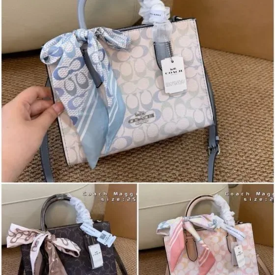 Coach Maggie Light Blue And White 25cm Top Handle