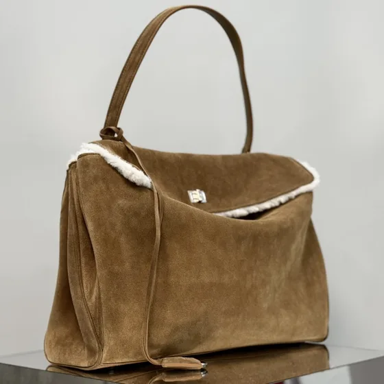 Balenciaga Rodeo Handbag Shearling Lining Chestnut بني Top Handle