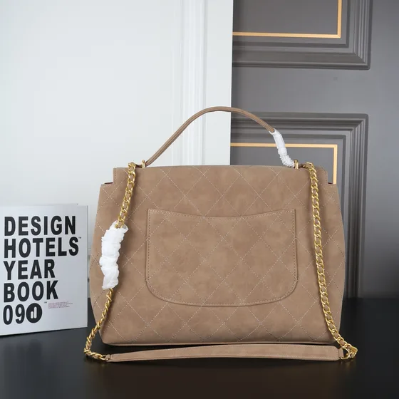 Chanel Quilted Suede Top Handle Briefcase Beige Top Handle